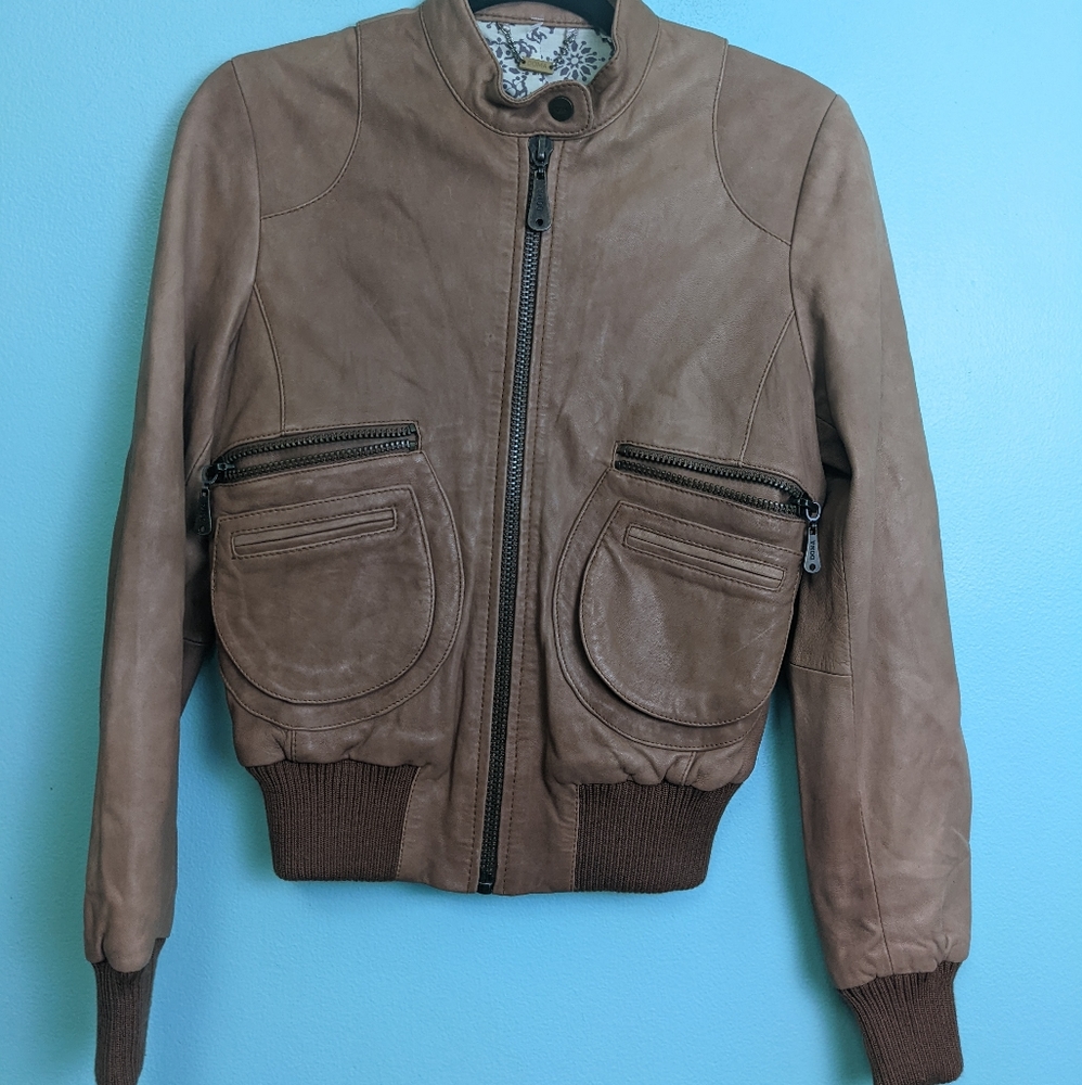 Doma Leather Bomber Jacket Cognac Small